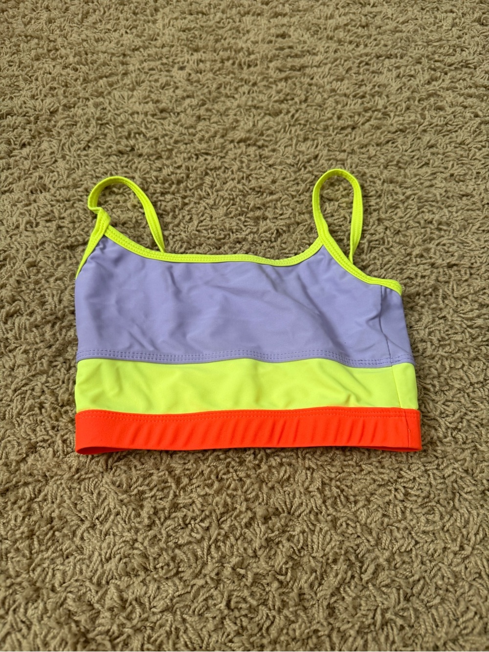 Girls Colorblock Dance Crop Top - Lavender, Neon Yellow & Orange